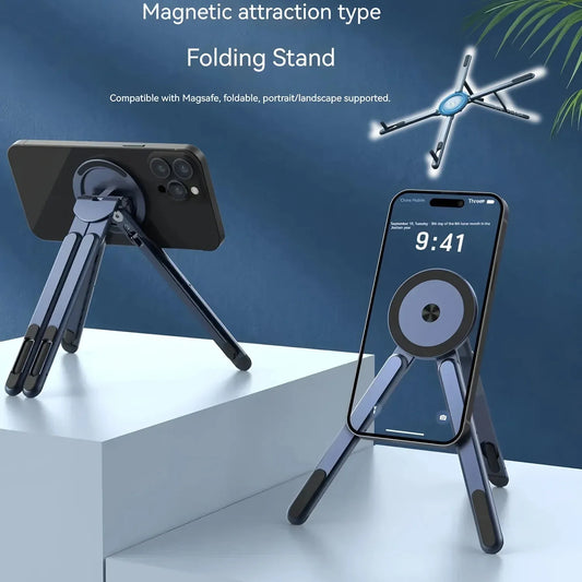 Portable Magnetic Phone Holder 3-In-1 Foldable Tripod Stand for Iphone Ipad Tablet Laptop