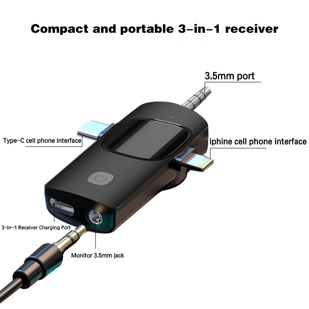 3-in-1 Wireless Lavalier Microphone for Audio and Video Recording on iPhone and Android Devices