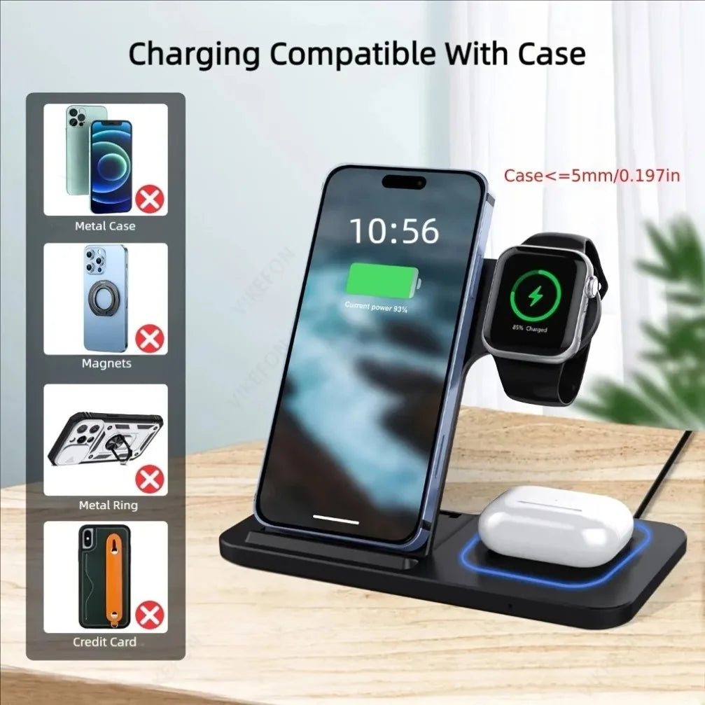 Foldable 3 in 1 Wireless Charging Station for Iphones, Iwatch and Ipods