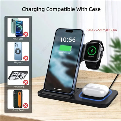 Foldable 3 in 1 Wireless Charging Station for Iphones, Iwatch and Ipods