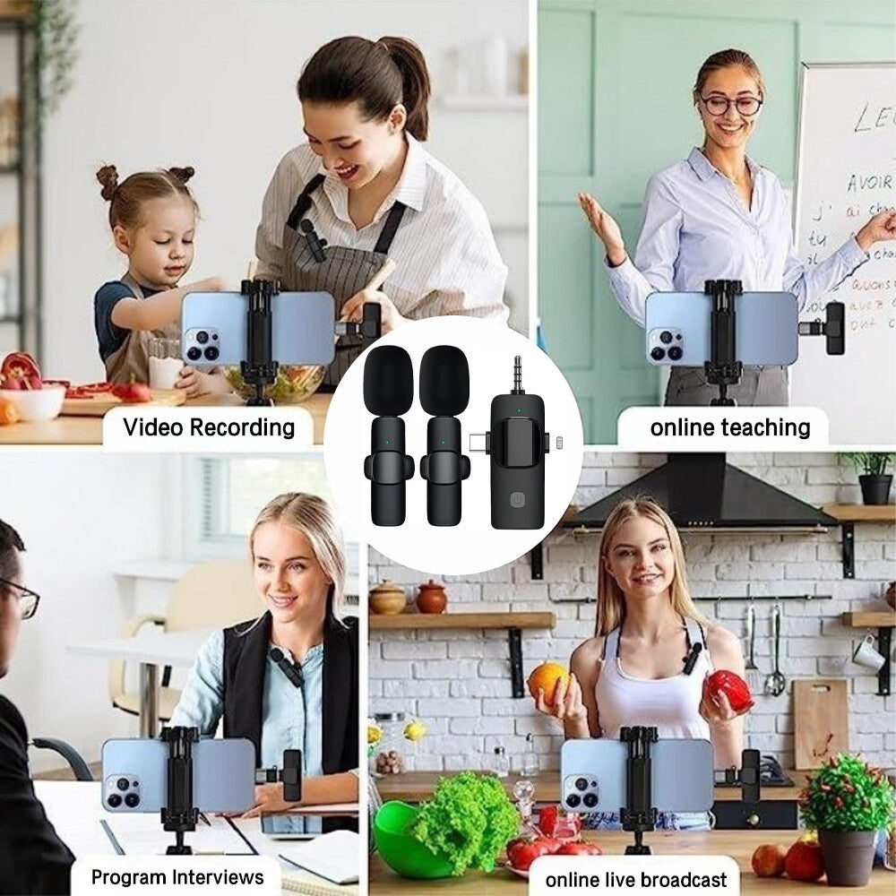 3-in-1 Wireless Lavalier Microphone for Audio and Video Recording on iPhone and Android Devices