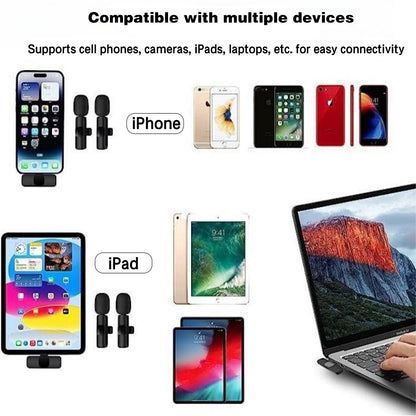 3-in-1 Wireless Lavalier Microphone for Audio and Video Recording on iPhone and Android Devices