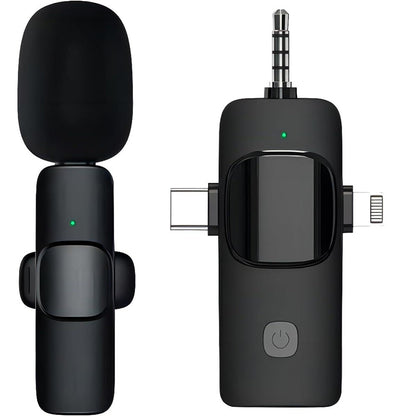 3-in-1 Wireless Lavalier Microphone for Audio and Video Recording on iPhone and Android Devices