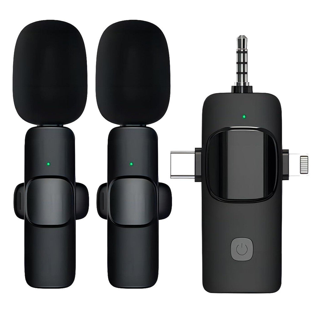 3-in-1 Wireless Lavalier Microphone for Audio and Video Recording on iPhone and Android Devices