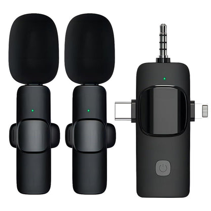 3-in-1 Wireless Lavalier Microphone for Audio and Video Recording on iPhone and Android Devices