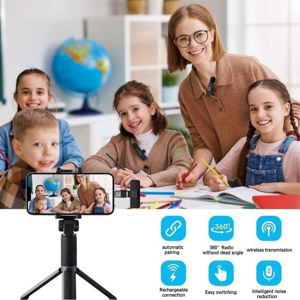 3-in-1 Wireless Lavalier Microphone for Audio and Video Recording on iPhone and Android Devices