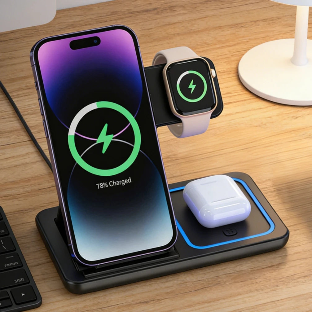 Foldable 3 in 1 Wireless Charging Station for Iphones, Iwatch and Ipods
