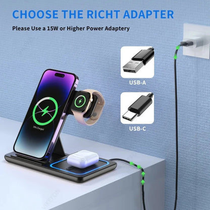 Foldable 3 in 1 Wireless Charging Station for Iphones, Iwatch and Ipods