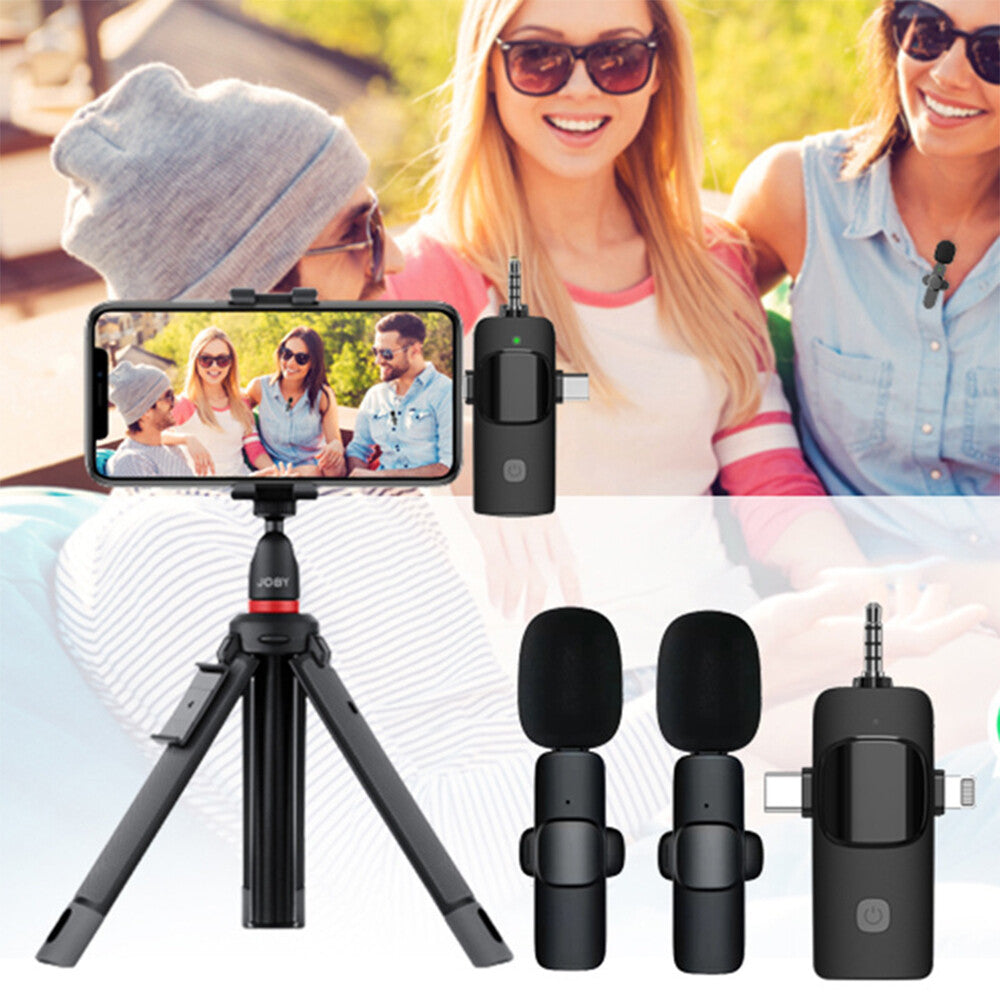 3-in-1 Wireless Lavalier Microphone for Audio and Video Recording on iPhone and Android Devices